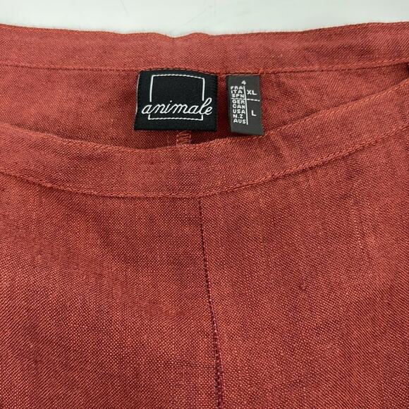 Animale Women’s Rust Linen Cropped Wide Leg Flat Front Pants Size Large - Picture 3 of 13